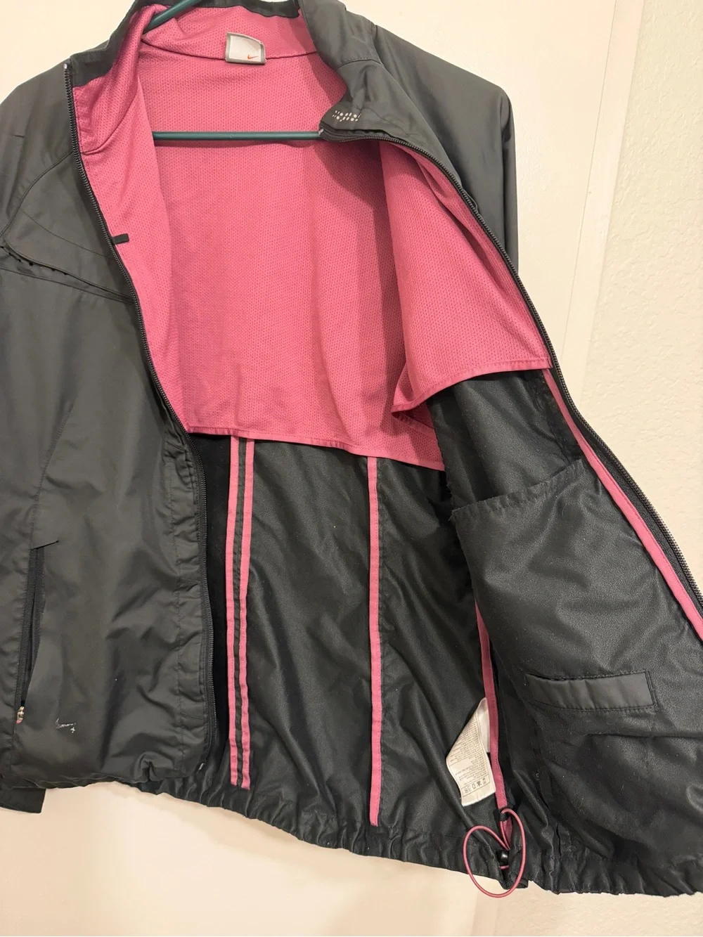 Black Nike Jacket with Pink Lining - Girls Lightweight Zip-Up